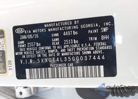 2016 Kia Optima Lx from USA, damaged, VIN 5XXGT4L35GG037444